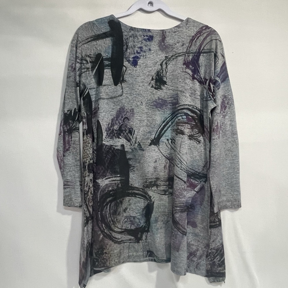 Jess & Jane - Gray Abstract Print "OAP" Long Sleeve Shirt Womens Small -Made USA - Picture 7 of 8